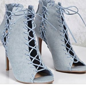 Denim booties